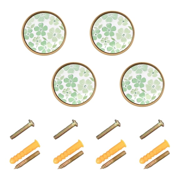Yayeee 4 Pack Cabinet Knobs with Screws Round Zinc Drawer Pulls for Kitchen, Green Floral