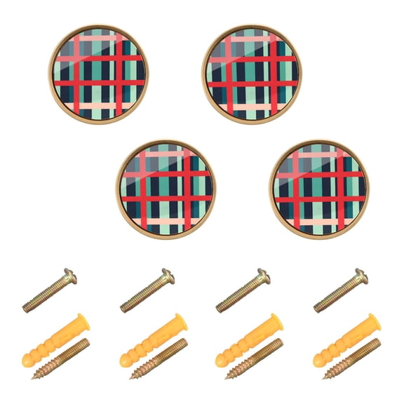 Yayeee 4 Pack Cabinet Knobs with Screws Round Zinc Drawer Pulls for Kitchen, Green Plaid