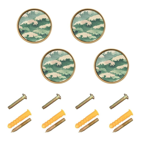 Yayeee 4 Pack Cabinet Knobs with Screws Round Zinc Drawer Pulls for Kitchen, Green Wave Pattern