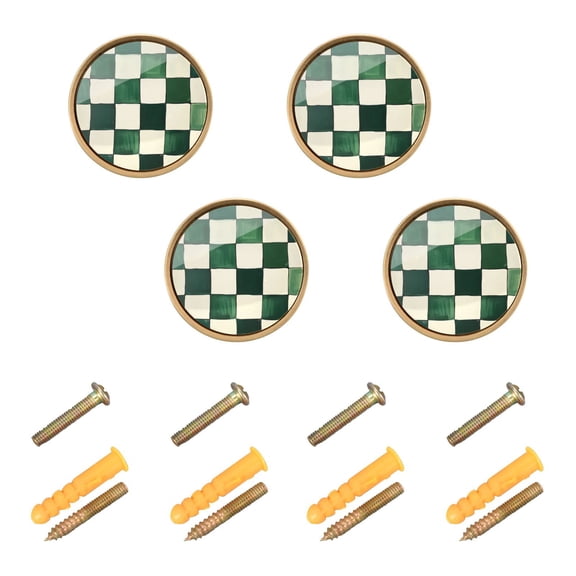 Yayeee 4 Pack Cabinet Knobs with Screws Round Zinc Drawer Pulls for Kitchen, Green and White Plaid Pattern