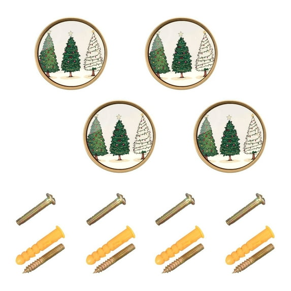 Yayeee 4 Pack Cabinet Knobs with Screws Round Zinc Drawer Pulls for Kitchen, Hand Drawn Christmas Stars