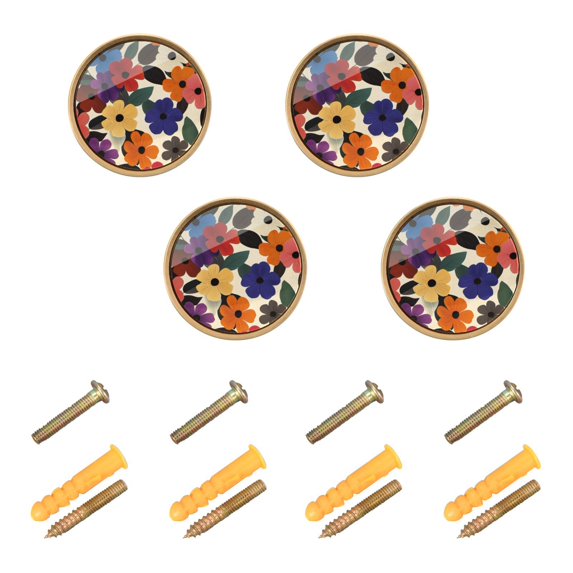 Yayeee 4 Pack Cabinet Knobs with Screws Round Zinc Drawer Pulls for Kitchen, Large Colorful Flowers Pattern