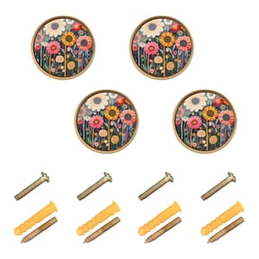 Yayeee 4 Pack Cabinet Knobs with Screws Round Zinc Drawer Pulls for Kitchen, Large Colorful Flowers