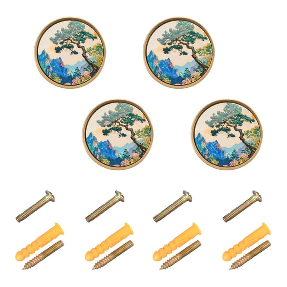 Yayeee 4 Pack Cabinet Knobs with Screws Round Zinc Drawer Pulls for Kitchen, Large Pine Tree