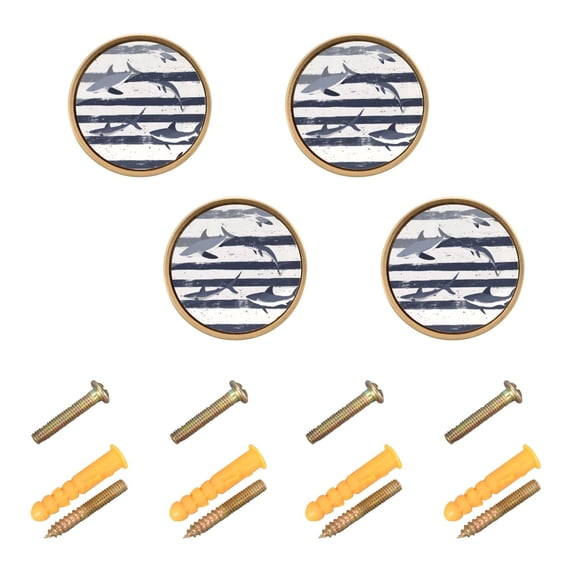Yayeee 4 Pack Cabinet Knobs with Screws Round Zinc Drawer Pulls for Kitchen, Light Sharks