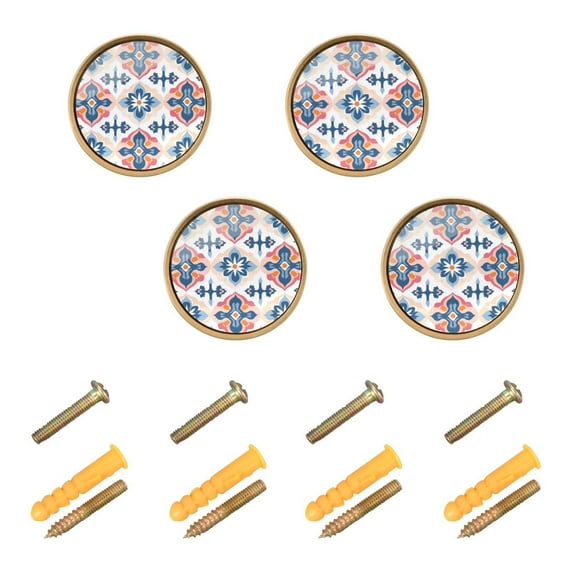 Yayeee 4 Pack Cabinet Knobs with Screws Round Zinc Drawer Pulls for Kitchen, Navy Blossom Mosaic