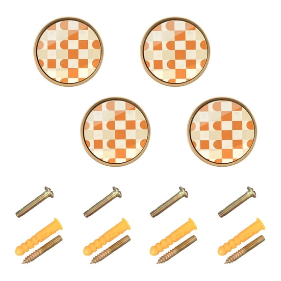 Yayeee 4 Pack Cabinet Knobs with Screws Round Zinc Drawer Pulls for Kitchen, Orange Checkered Pattern