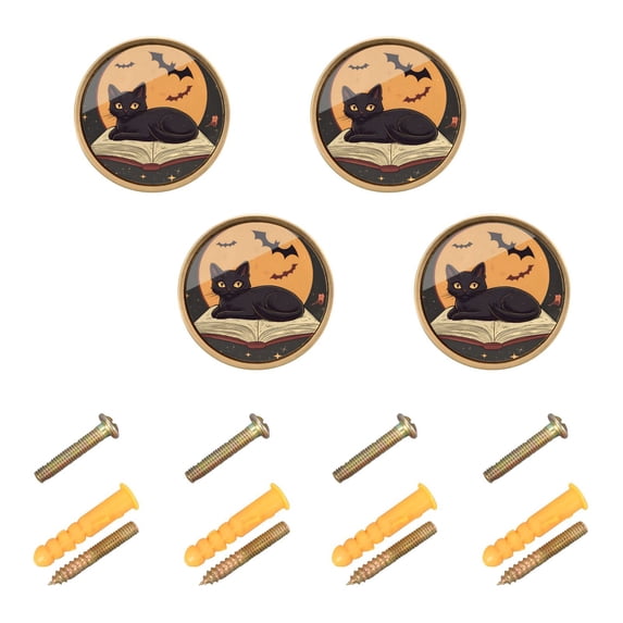 Yayeee 4 Pack Cabinet Knobs with Screws Round Zinc Drawer Pulls for Kitchen, Orange Halloween Cat