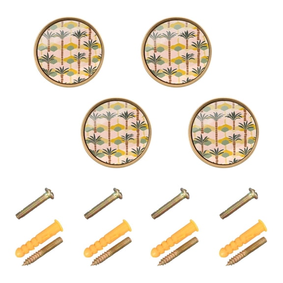 Yayeee 4 Pack Cabinet Knobs with Screws Round Zinc Drawer Pulls for Kitchen, Palm Tree Pattern