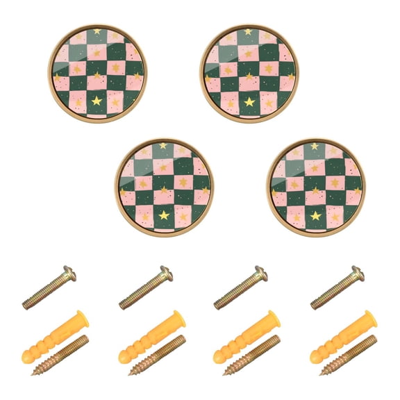Yayeee 4 Pack Cabinet Knobs with Screws Round Zinc Drawer Pulls for Kitchen, Pink Abstract