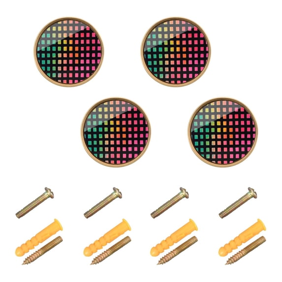 Yayeee 4 Pack Cabinet Knobs with Screws Round Zinc Drawer Pulls for Kitchen, Pink Block Pattern