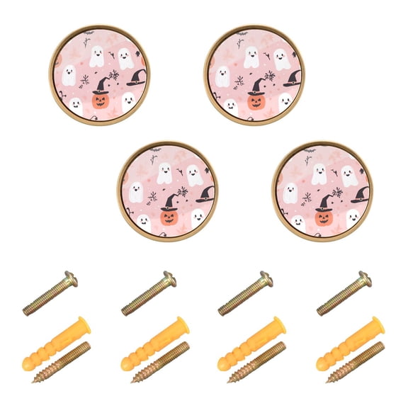 Yayeee 4 Pack Cabinet Knobs with Screws Round Zinc Drawer Pulls for Kitchen, Pink Halloween Ghosts