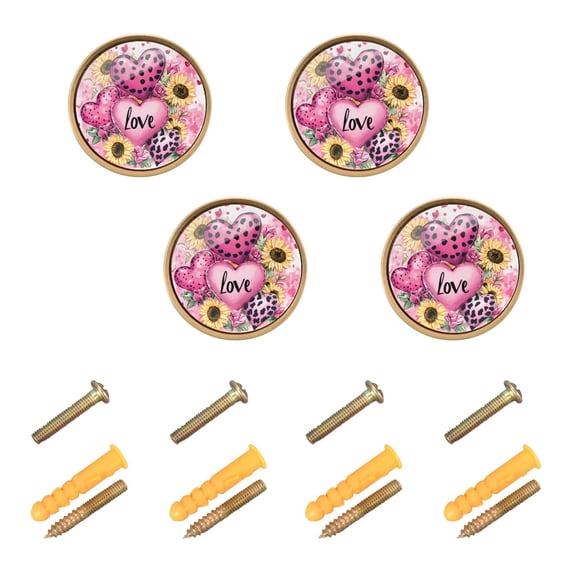 Yayeee 4 Pack Cabinet Knobs with Screws Round Zinc Drawer Pulls for Kitchen, Pink Leopard Heart Sunflower