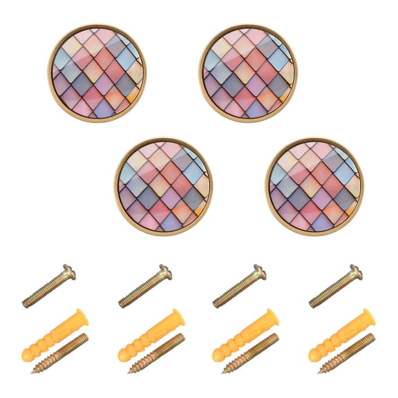 Yayeee 4 Pack Cabinet Knobs with Screws Round Zinc Drawer Pulls for Kitchen, Pink Shimmering Pattern