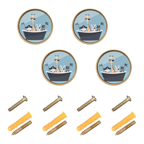 Yayeee 4 Pack Cabinet Knobs with Screws Round Zinc Drawer Pulls for Kitchen, Pirate Animals