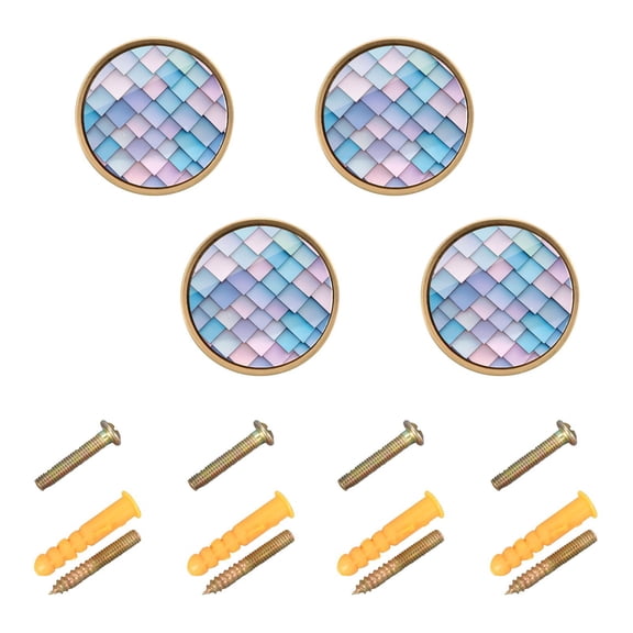 Yayeee 4 Pack Cabinet Knobs with Screws Round Zinc Drawer Pulls for Kitchen, Purple Art Pattern