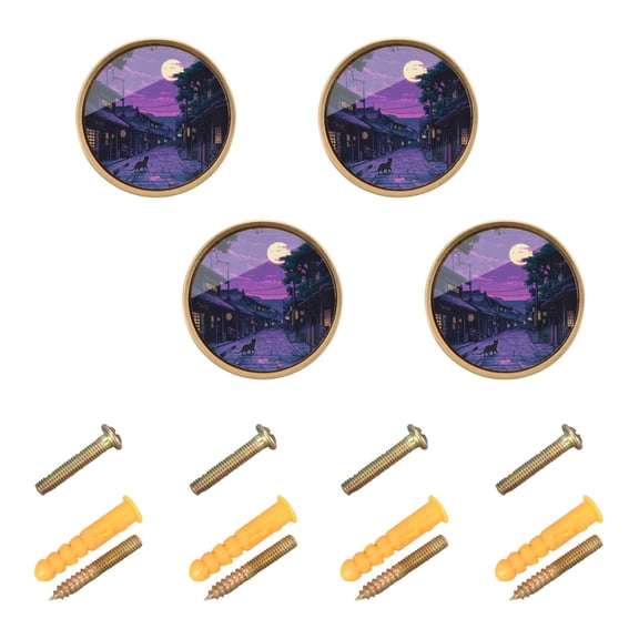 Yayeee 4 Pack Cabinet Knobs with Screws Round Zinc Drawer Pulls for Kitchen, Purple Street