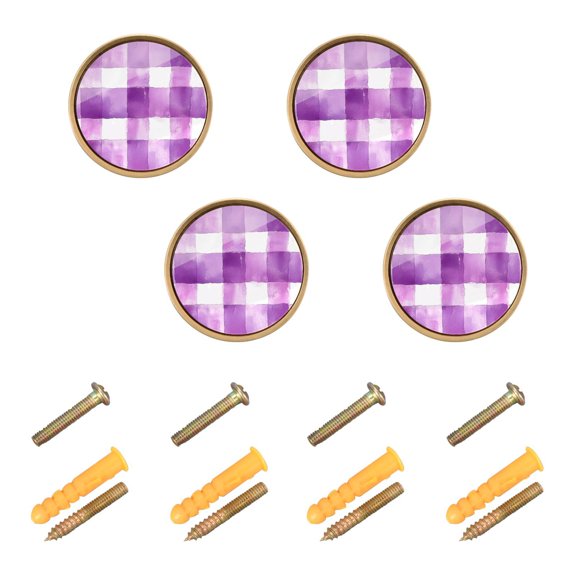 Yayeee 4 Pack Cabinet Knobs with Screws Round Zinc Drawer Pulls for Kitchen, Purple and White Pattern
