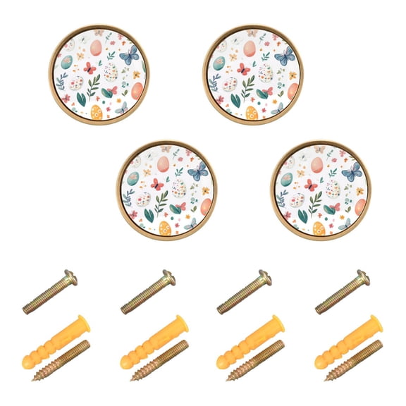 Yayeee 4 Pack Cabinet Knobs with Screws Round Zinc Drawer Pulls for Kitchen, Red Easter Eggs
