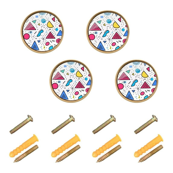 Yayeee 4 Pack Cabinet Knobs with Screws Round Zinc Drawer Pulls for Kitchen, Red Retro Pattern