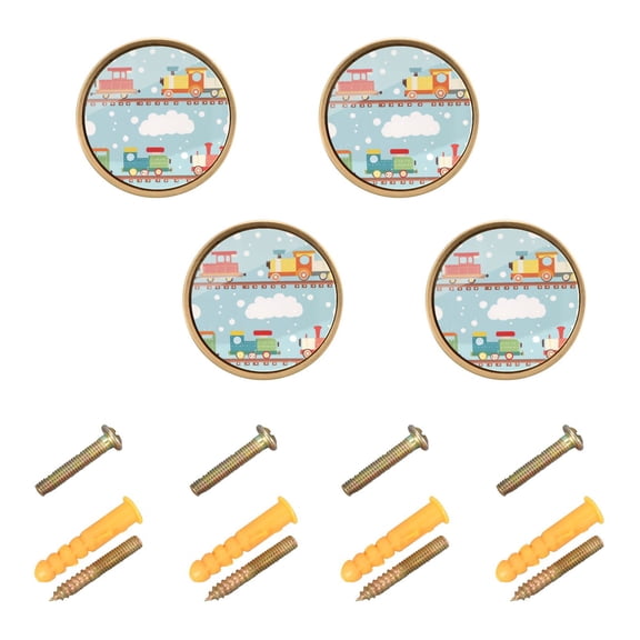 Yayeee 4 Pack Cabinet Knobs with Screws Round Zinc Drawer Pulls for Kitchen, Red Trains Pattern