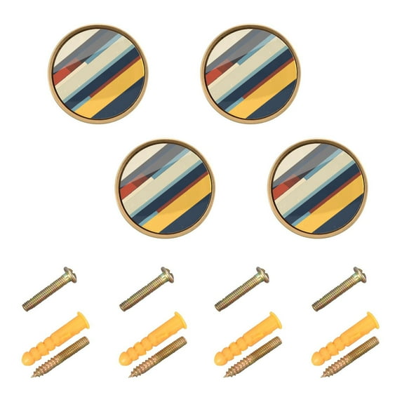 Yayeee 4 Pack Cabinet Knobs with Screws Round Zinc Drawer Pulls for Kitchen, Retro Colorful Stripes