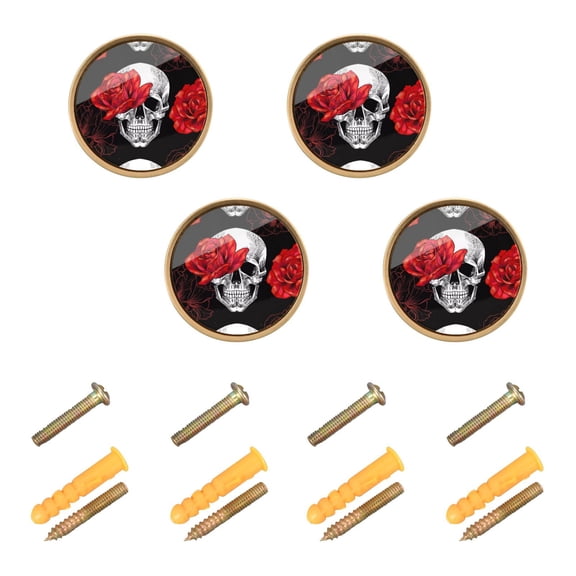 Yayeee 4 Pack Cabinet Knobs with Screws Round Zinc Drawer Pulls for Kitchen, Rose Skeleton