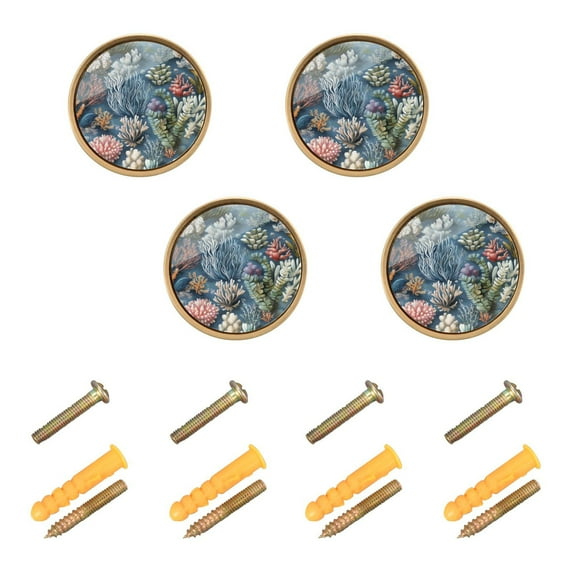 Yayeee 4 Pack Cabinet Knobs with Screws Round Zinc Drawer Pulls for Kitchen, Sea Plants Pattern