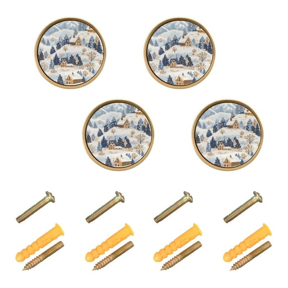 Yayeee 4 Pack Cabinet Knobs with Screws Round Zinc Drawer Pulls for Kitchen, Snowy Winter