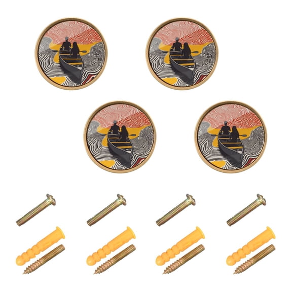 Yayeee 4 Pack Cabinet Knobs with Screws Round Zinc Drawer Pulls for Kitchen, Striped Boat