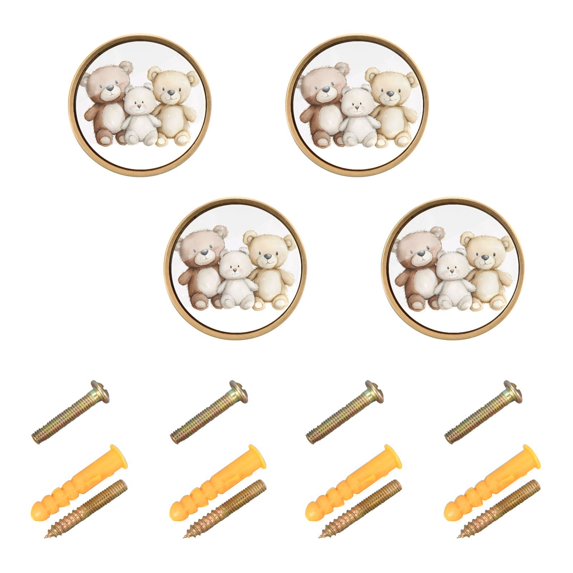 Yayeee 4 Pack Cabinet Knobs with Screws Round Zinc Drawer Pulls for Kitchen, Three Teddy Bear Pattern