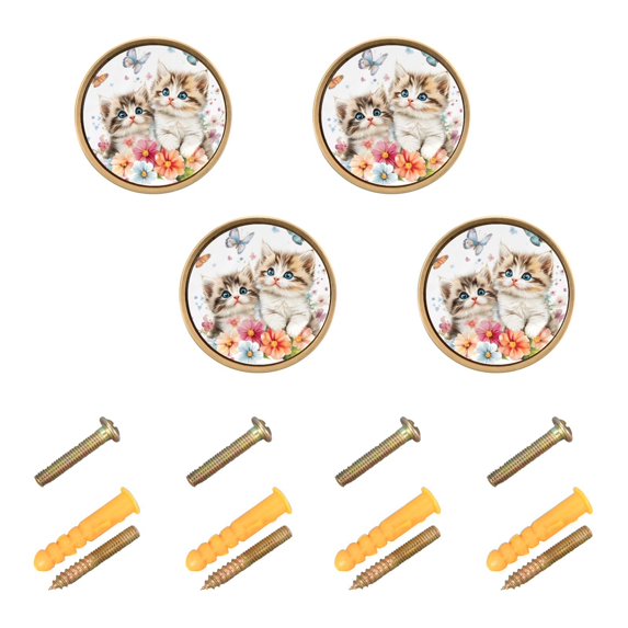 Yayeee 4 Pack Cabinet Knobs with Screws Round Zinc Drawer Pulls for Kitchen, Two Cats Flower Butterfly