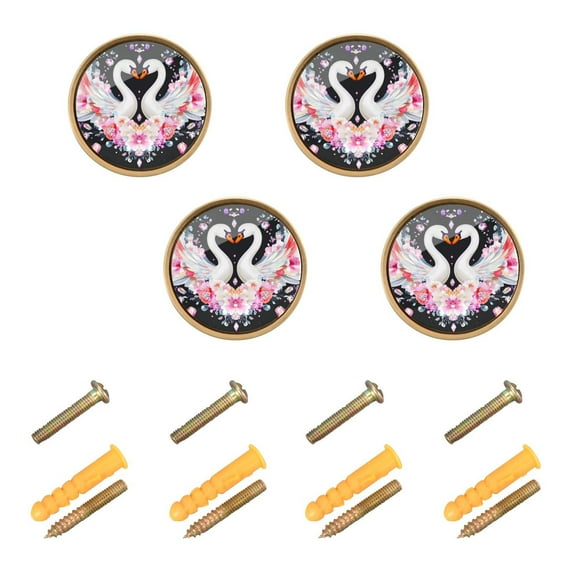 Yayeee 4 Pack Cabinet Knobs with Screws Round Zinc Drawer Pulls for Kitchen, Two Swans