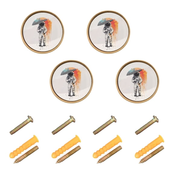Yayeee 4 Pack Cabinet Knobs with Screws Round Zinc Drawer Pulls for Kitchen, White Astronaut