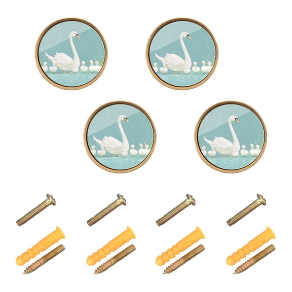 Yayeee 4 Pack Cabinet Knobs with Screws Round Zinc Drawer Pulls for Kitchen, White Cartoon Swan
