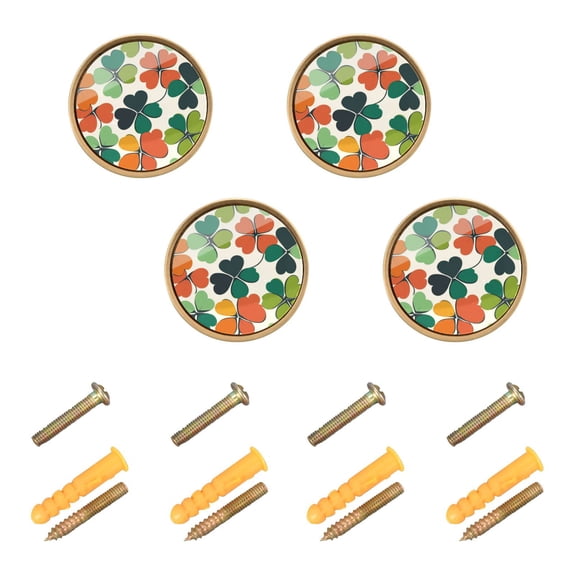 Yayeee 4 Pack Cabinet Knobs with Screws Round Zinc Drawer Pulls for Kitchen, White Clover Pattern