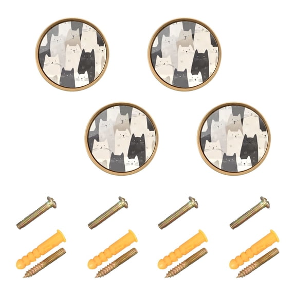 Yayeee 4 Pack Cabinet Knobs with Screws Round Zinc Drawer Pulls for Kitchen, White Cute Cats