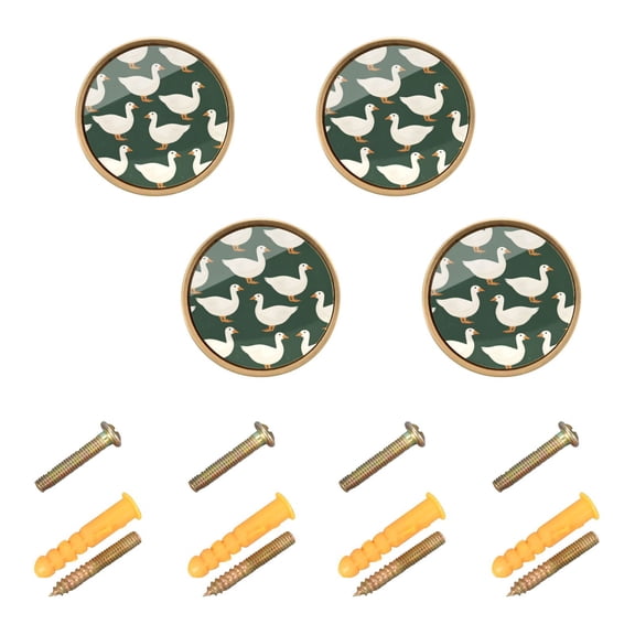 Yayeee 4 Pack Cabinet Knobs with Screws Round Zinc Drawer Pulls for Kitchen, White Duck Pattern