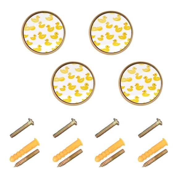 Yayeee 4 Pack Cabinet Knobs with Screws Round Zinc Drawer Pulls for Kitchen, Yellow Duck Pattern