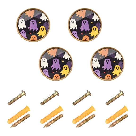 Yayeee 4 Pack Cabinet Knobs with Screws Round Zinc Drawer Pulls for Kitchen, Yellow Halloween Ghosts
