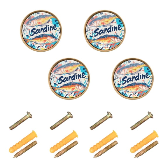 Yayeee 4 Pack Cabinet Knobs with Screws Round Zinc Drawer Pulls for Kitchen, Yellow Sardines Pattern