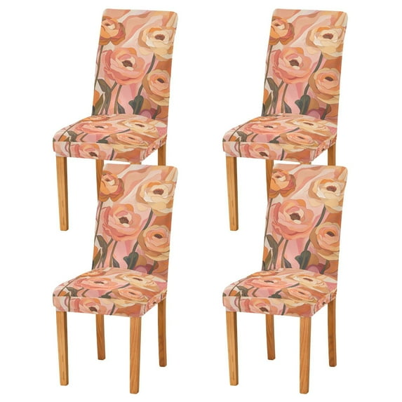 Yayeee 4 Pack Dining Chair Covers Stretch Parson Chairs Slipcovers Seat Protector, Abstract Orange Flowers