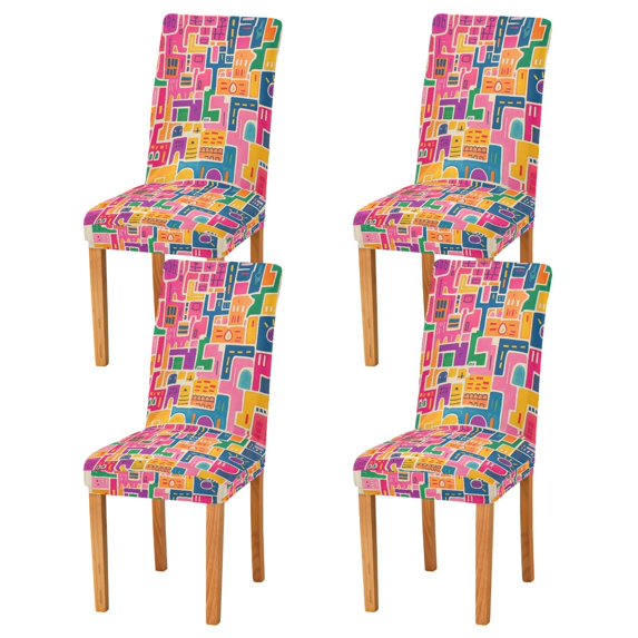 Yayeee 4 Pack Dining Chair Covers Stretch Parson Chairs Slipcovers Seat Protector, Art Map