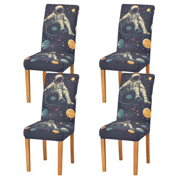 Yayeee 4 Pack Dining Chair Covers Stretch Parson Chairs Slipcovers Seat Protector, Astronaut Space