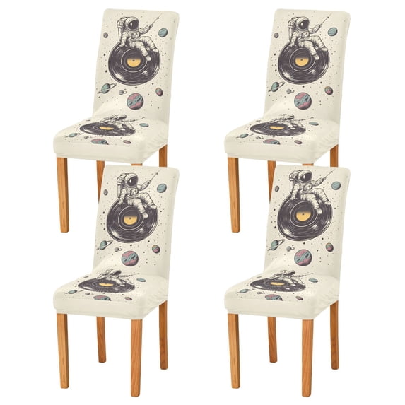 Yayeee 4 Pack Dining Chair Covers Stretch Parson Chairs Slipcovers Seat Protector, Beige Astronaut Planet