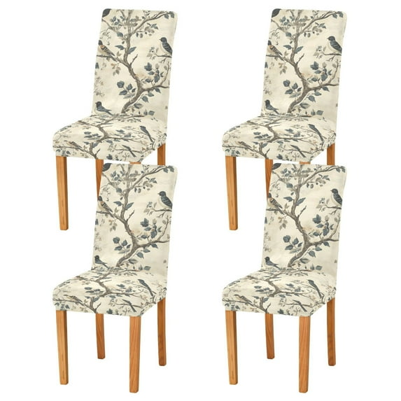 Yayeee 4 Pack Dining Chair Covers Stretch Parson Chairs Slipcovers Seat Protector, Beige Birds
