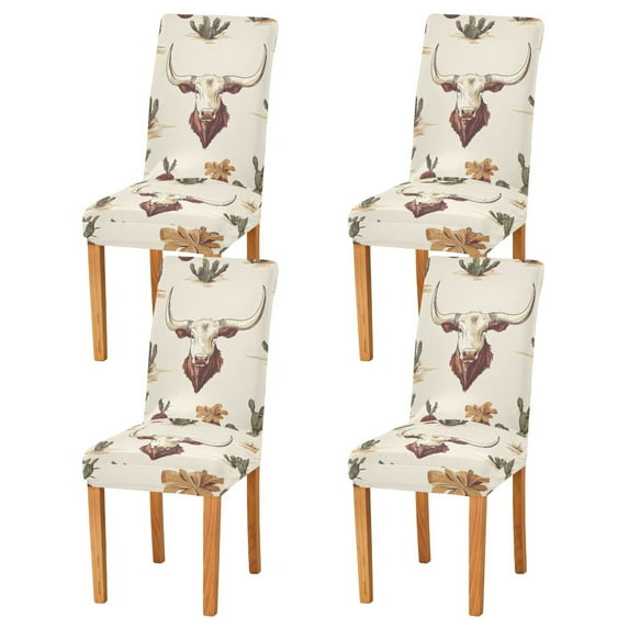 Yayeee 4 Pack Dining Chair Covers Stretch Parson Chairs Slipcovers Seat Protector, Beige Cowboy Pattern