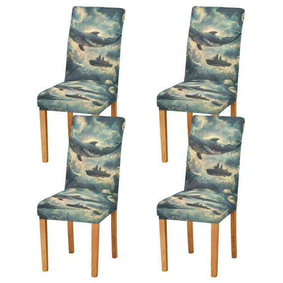 Yayeee 4 Pack Dining Chair Covers Stretch Parson Chairs Slipcovers Seat Protector, Beige Floating Whale