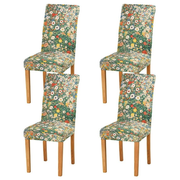 Yayeee 4 Pack Dining Chair Covers Stretch Parson Chairs Slipcovers Seat Protector, Beige Floral Garden