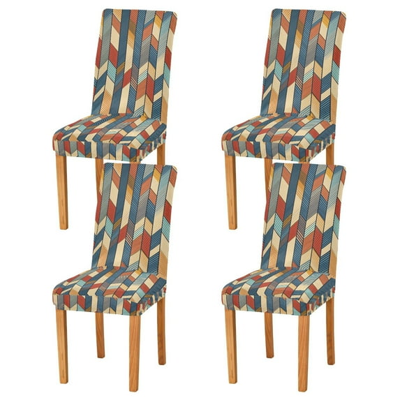Yayeee 4 Pack Dining Chair Covers Stretch Parson Chairs Slipcovers Seat Protector, Beige Geometric